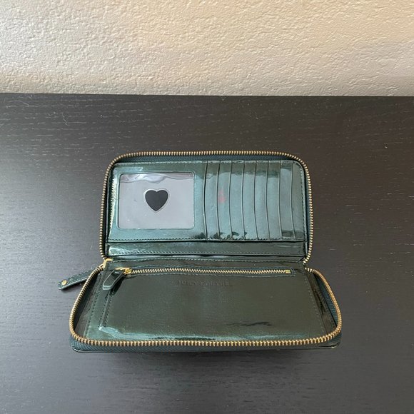 Vintage Juicy Couture Wallet Dark Green Leather & Gold Hardware Zip Wallet - Picture 5 of 10
